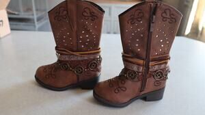 Rodeo Ropers Girls Brown Embroidered Boho Western Boots Size 6M